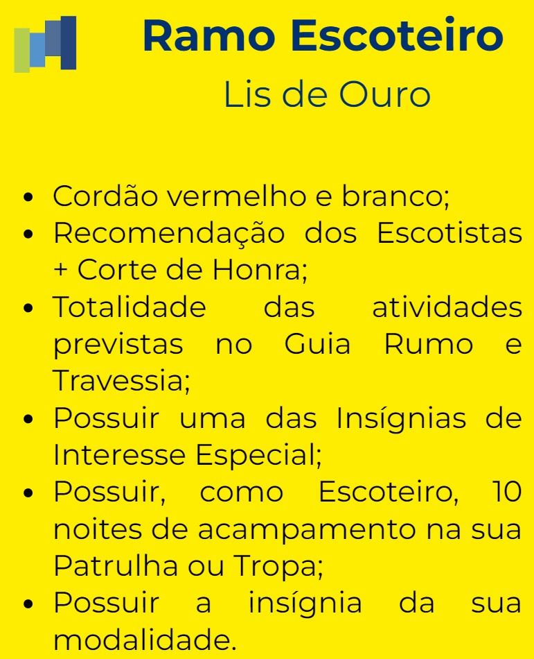 Itens para conquista do Lis de Ouro no ramo escoteiro.