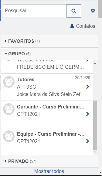 Modelo do grupo de chat da turma